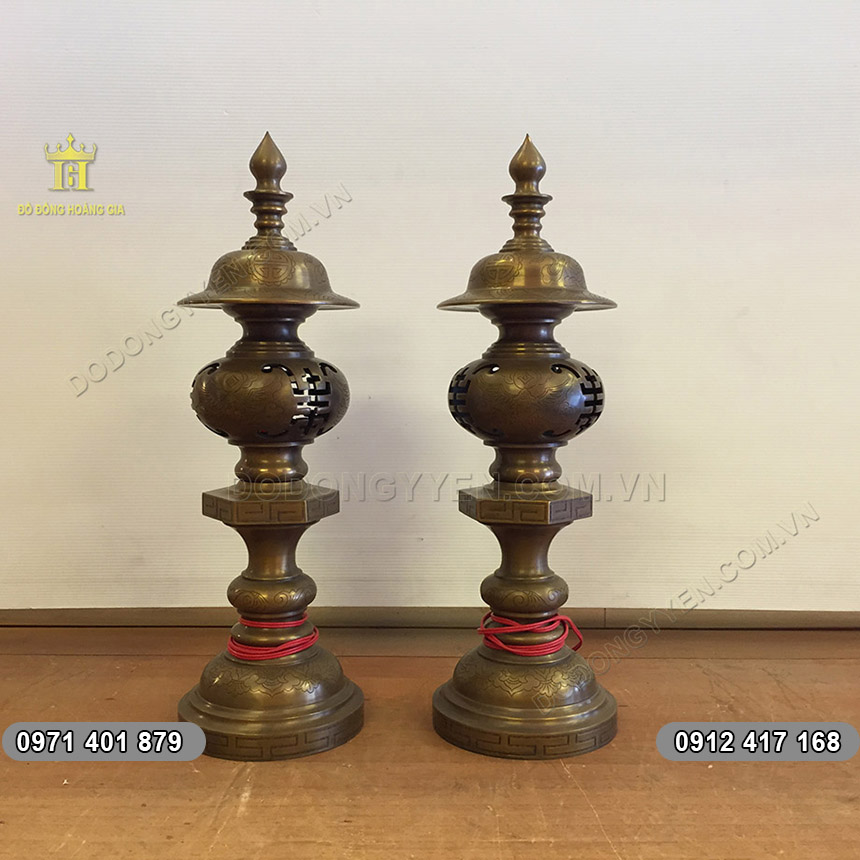 Đ&ocirc;i Đ&egrave;n Đồng Đỏ M&agrave;u Hun Cao 60cm